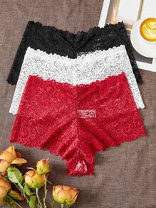 Plus 3pack Floral Lace Elegant Panty Set Lingerie