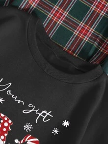 Christmas Print Thermal Sweatshirt - Black - View 6