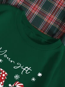 SHEIN Unity Christmas Print Thermal Sweatshirt - Dark Green - View 6