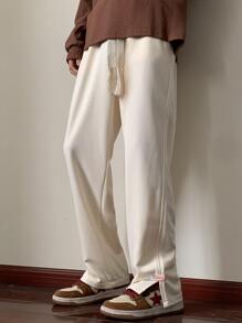 Claim Dot 男士字母貼布下擺開叉衛褲 - 米色 - 查看 6