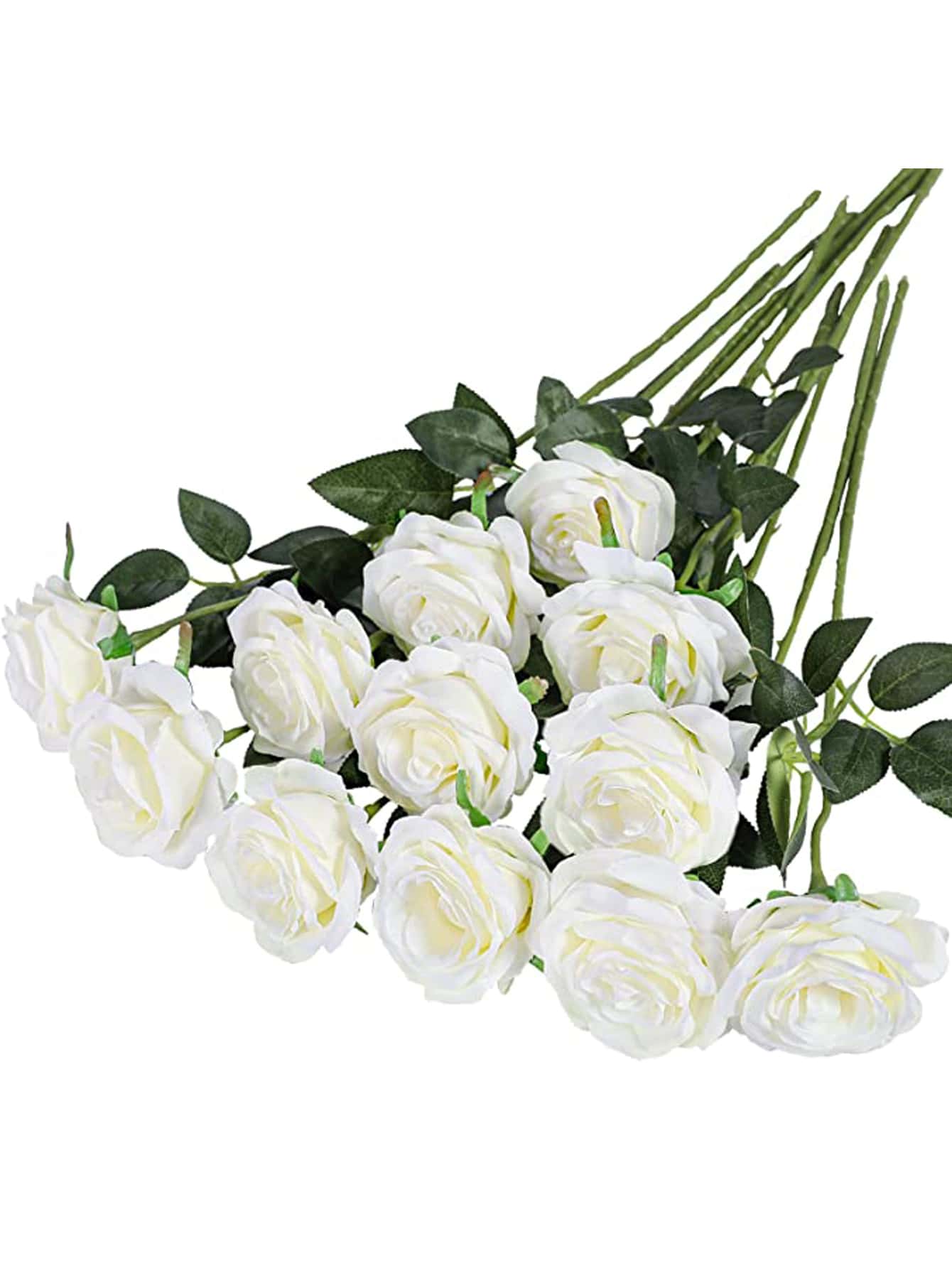 6/10/12pcs Artificial Silk Rose Bouquet With Long Stems, Suitable For Home Wedding Decoration, Valentine Party - White - View 1