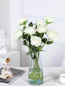 6/10/12pcs Artificial Silk Rose Bouquet With Long Stems, Suitable For Home Wedding Decoration, Valentine Party - White - View 6