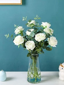 6/10/12pcs Artificial Silk Rose Bouquet With Long Stems, Suitable For Home Wedding Decoration, Valentine Party - White - View 5