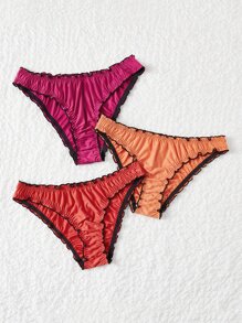 大碼3入組木耳邊內褲 - 彩色 - 查看 4