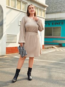 SHEIN Unity Plus Lantern Sleeve A-line Dress - Apricot - View 1