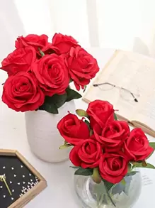6/10/12pcs Artificial Silk Rose Bouquet With Long Stem, Realistic Looking, Ideal For Home Wedding Decoration, Valentine's Day Party, Valentine Day, Gift Gifts Birthday Graduation - Red - View 5