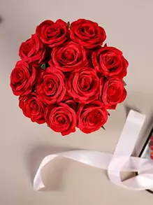 6/10/12pcs Artificial Silk Rose Flower Bouquet With Long Stems, Ideal For Home Wedding Decoration, Valentine's Day And Parties, Valentine Day, Gift - Red - View 7