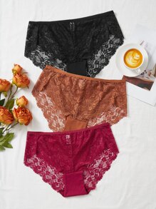 Plus 3pack Contrast Lace Panty - Multicolor - View 1