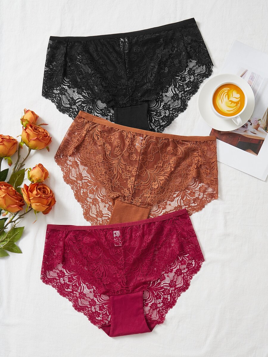 Plus 3pack Contrast Lace Panty - Multicolor - View 1