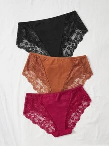 Plus 3pack Contrast Lace Panty - Multicolor - View 2