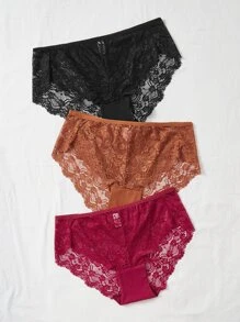 Plus 3pack Contrast Lace Panty - Multicolor - View 4