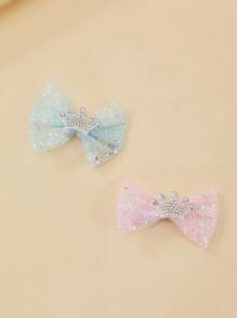 2pcs Rhinestone Crown & Bow Decor Pet Hair Clip