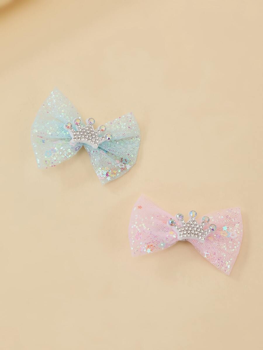 2pcs Rhinestone Crown & Bow Decor Pet Hair Clip
