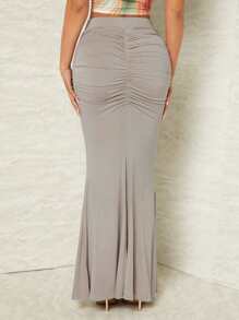 SHEIN SXY 褶邊高腰魚尾半身裙 - 灰色 - 查看 2