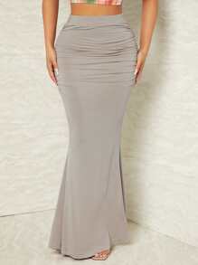 SHEIN SXY 褶邊高腰魚尾半身裙 - 灰色 - 查看 5