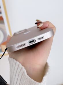 高品质 0.8MM 超薄 PC 仿皮耐磨穿孔镜头膜电镀心形装饰 + 布质挂绳 新款高级手机壳保护套 适用于 17 系列 - 香檳色 - 查看 3