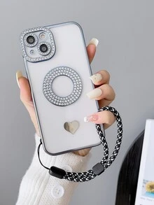 透明水鑽裝飾手機殼附帶繩子 - 藍色 - 查看 2