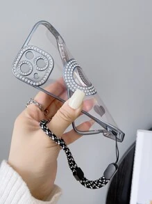 透明水鑽裝飾手機殼附帶繩子 - 藍色 - 查看 4