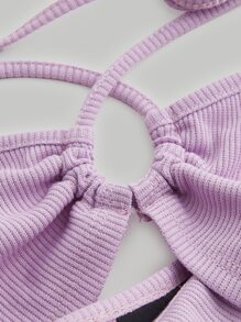 SHEIN MOD Solid Cut Out Crisscross Tie Back Ribbed Tee - Lilac Purple - View 6