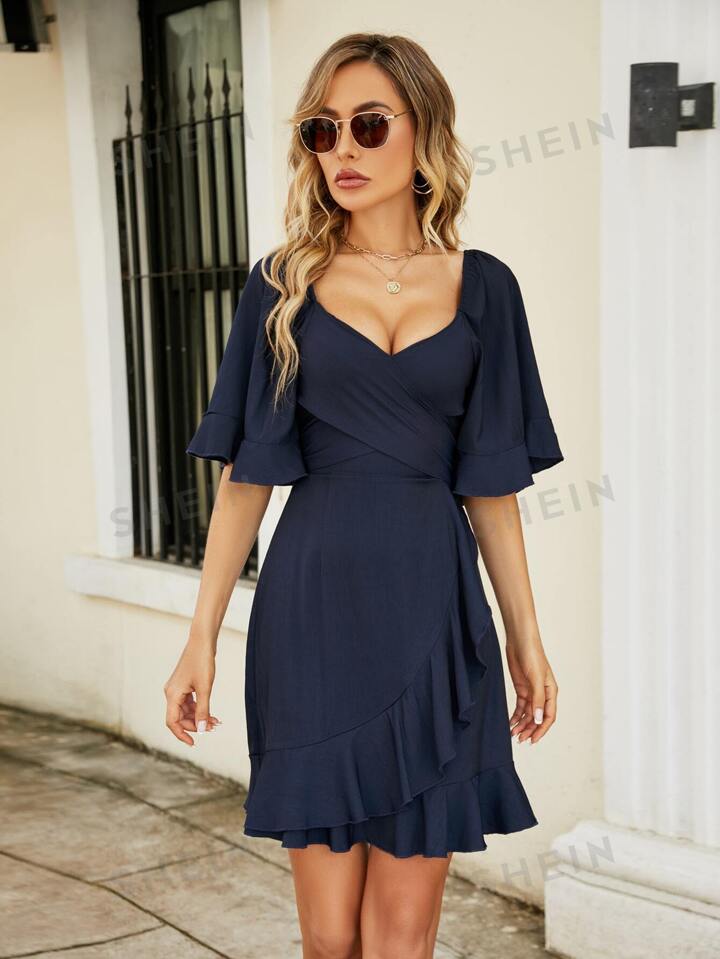 Ruffle hem wrap dress sales