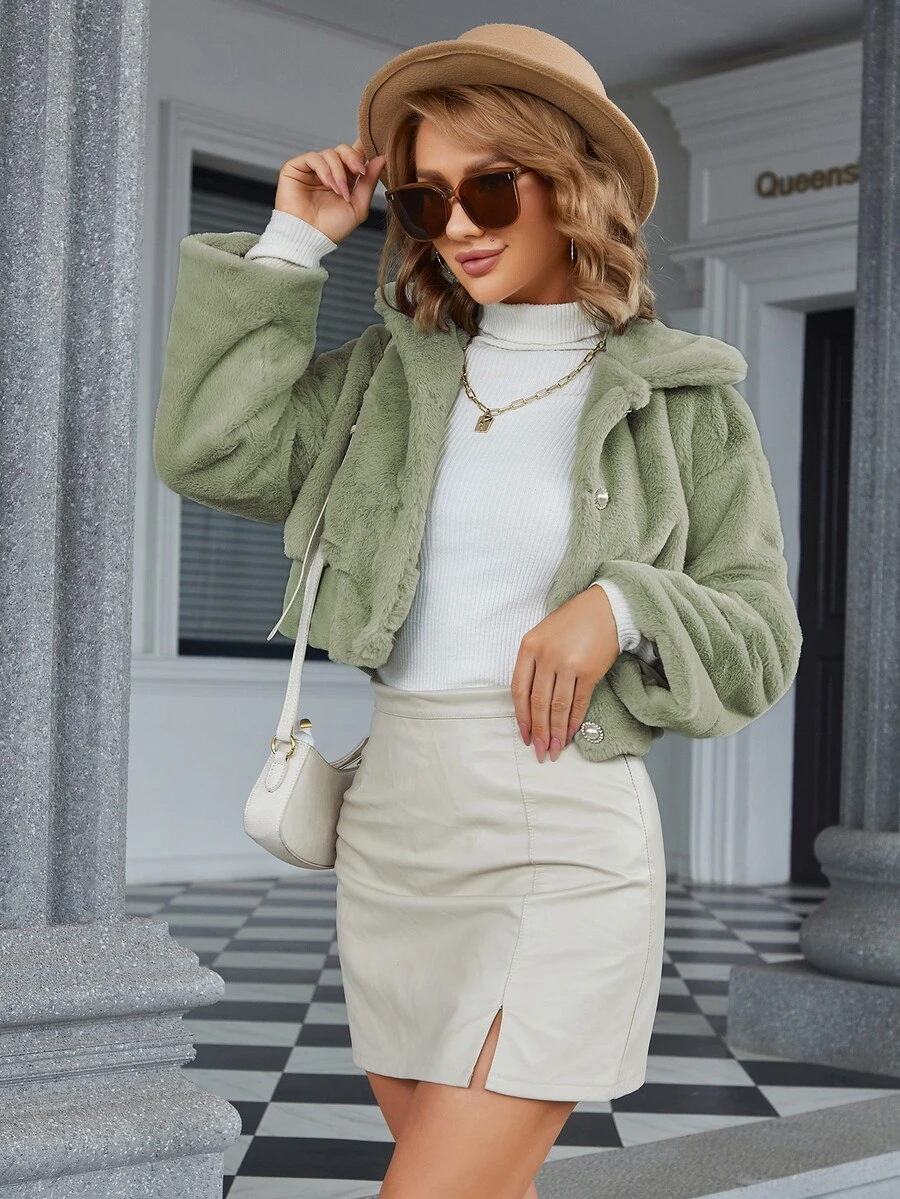 Eilly Bazar Drop Shoulder Fuzzy Coat - Mint Green - View 1