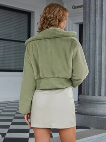 Eilly Bazar Drop Shoulder Fuzzy Coat - Mint Green - View 2