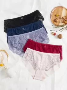 大碼5入组花卉蕾絲內褲