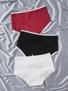 Women's Plus Size Medium Stretch Contrast Lace Trim Panties 3-Pack Multicolored Fruit Vegetable Plain Underwear Set - Multicolor - View 2