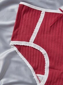 Women's Plus Size Medium Stretch Contrast Lace Trim Panties 3-Pack Multicolored Fruit Vegetable Plain Underwear Set - Multicolor - View 4