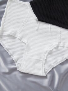 Women's Plus Size Medium Stretch Contrast Lace Trim Panties 3-Pack Multicolored Fruit Vegetable Plain Underwear Set - Multicolor - View 5