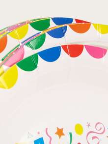 12pcs Slogan Graphic Disposable Plate - Multicolor - View 3