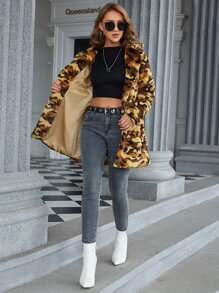 Eilly Bazar Leopard Fuzzy Coat - Multicolor - View 3