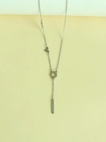 Letter Decor Y Lariat Necklace - Silver - View 1