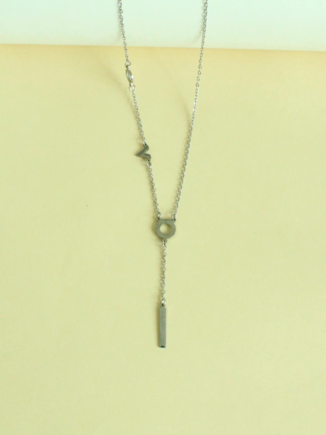 Letter Decor Y Lariat Necklace - Silver - View 1