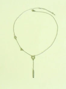 Letter Decor Y Lariat Necklace - Silver - View 3