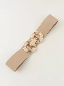 1 件女士对称扣弹性休闲弹力腰带，适合夏季、秋季、万圣节等场合穿着 - 卡其色 - 查看 5