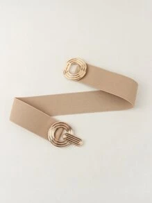1 件女士对称扣弹性休闲弹力腰带，适合夏季、秋季、万圣节等场合穿着 - 卡其色 - 查看 6
