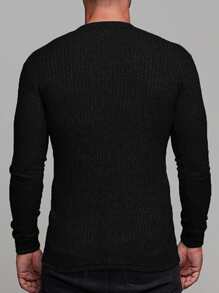 NITAGUT 男士V領羅紋針織T恤 - 黑色 - 查看 2