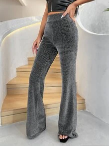 SHEIN BAE High Waist Flare Leg Trousers - Silver - View 5