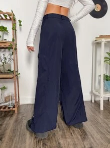 SHEIN ICON Grunge Gorpcore Zipper Fly Flap Pocket Cargo Pants - Navy Blue - View 6