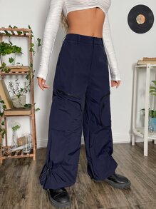 SHEIN ICON Grunge Gorpcore Zipper Fly Flap Pocket Cargo Pants - Navy Blue - View 5