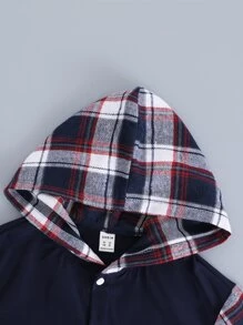 男孩格紋補丁貼口袋連帽襯衫不帶T恤