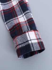 男孩格紋補丁貼口袋連帽襯衫不帶T恤