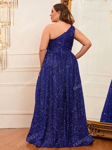Vestido de noche de graduación, cena o boda con un hombro, abertura lateral con lentejuelas, elegante y formal