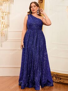 Vestido de noche de graduación, cena o boda con un hombro, abertura lateral con lentejuelas, elegante y formal