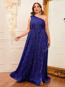 Vestido de noche de graduación, cena o boda con un hombro, abertura lateral con lentejuelas, elegante y formal