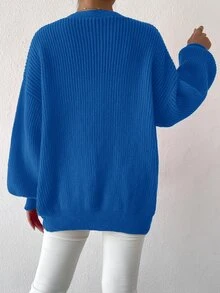SHEIN Essnce Cárdigan de manga farol con botón delantero - Azul - Ver 2