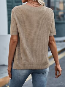 SHEIN LUNE Áo dệt kim nữ Túi màu trơn Giải trí - Màu Khaki - Xem 2