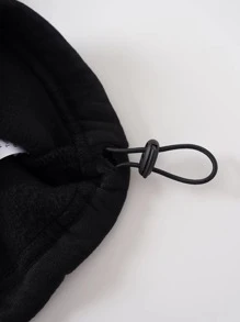 SHEIN EZwear Plus Letter & Floral Print Half Zip Sweatshirt - Black - View 4