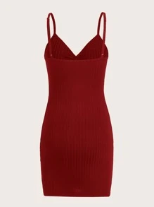 SHEIN ICON 蕾絲拼接褶邊吊帶緊身連衣裙 - 酒紅色 - 查看 2